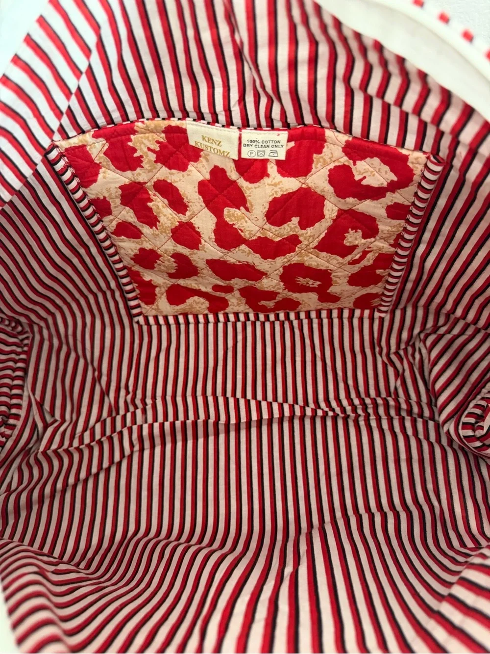 Red Leopard Quilted Zip Travel Tote Carry-All Boutique Lined Pickets Handle Bag